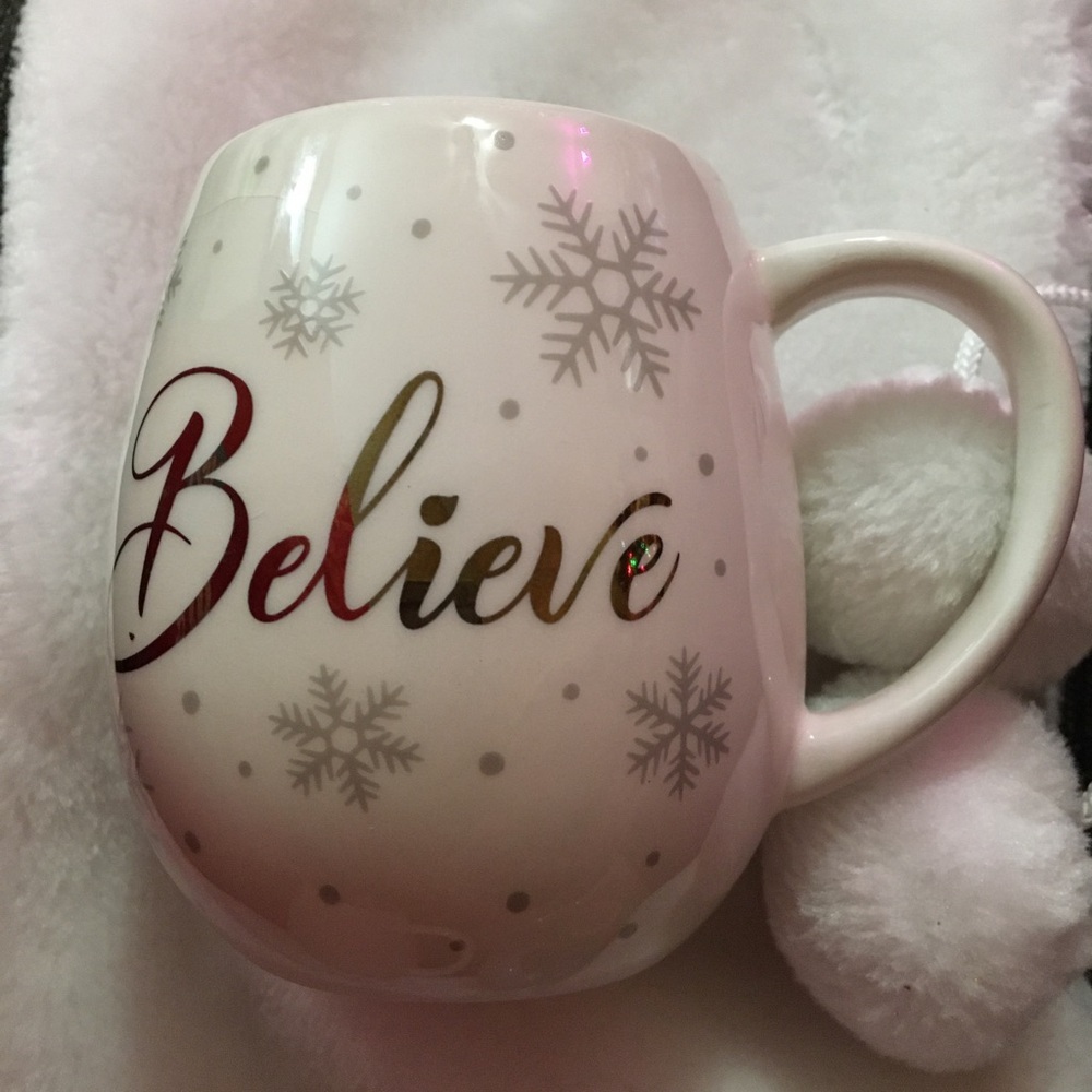 Festive Believe Mug with Snowflakes